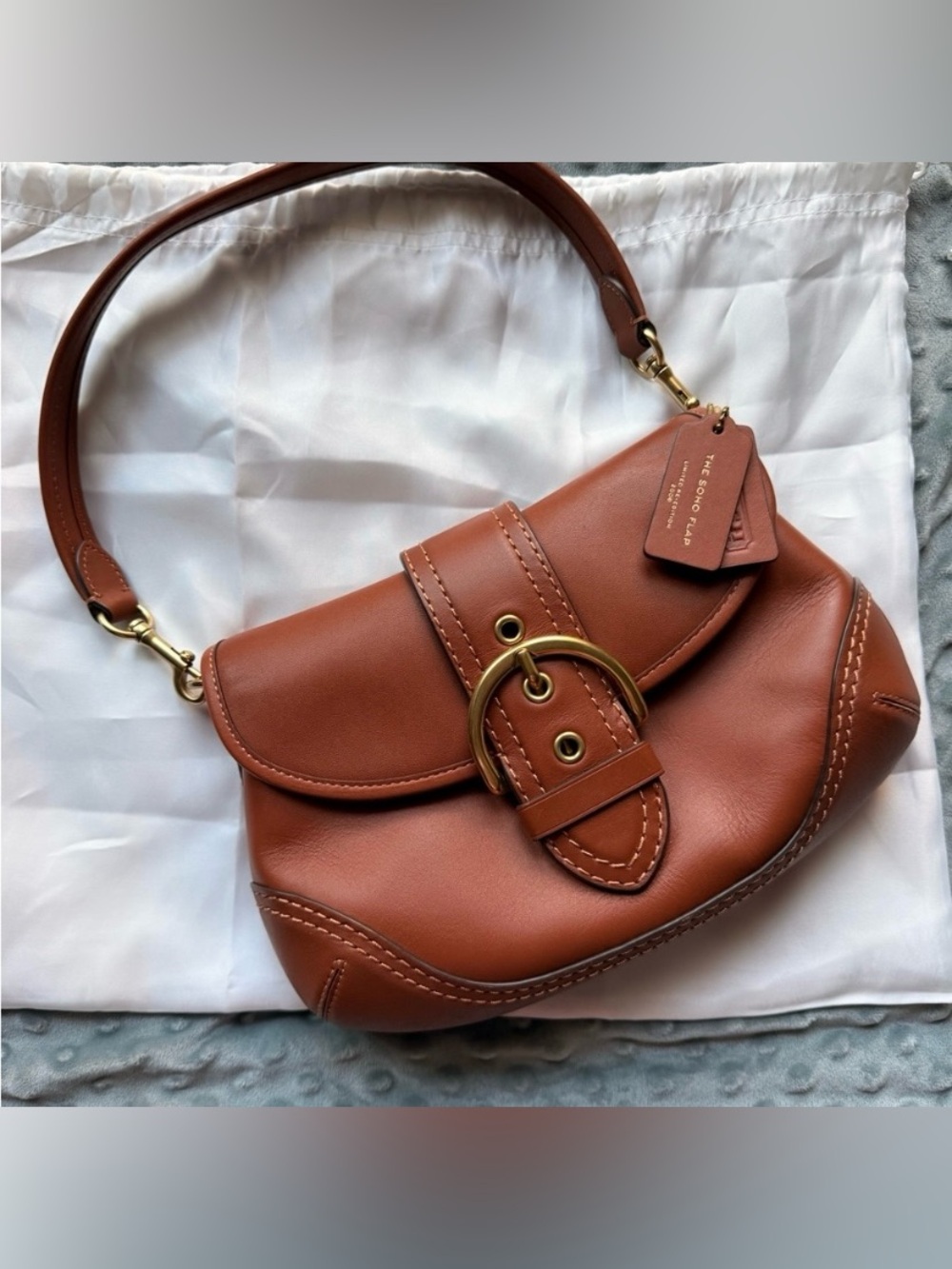 Coach Soho 1941 Saddle Tan Brown Leather Bag with Gold-Tone Buckle